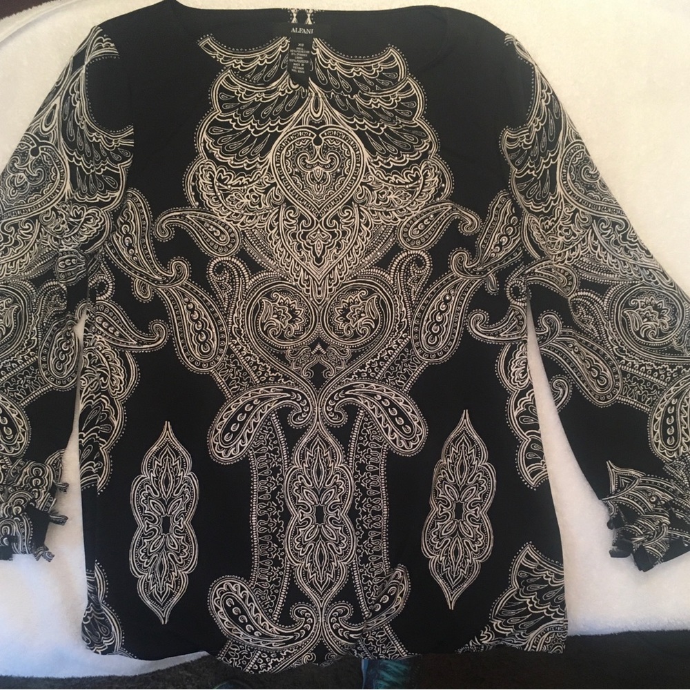 Alfani 3/4 Sleeve Embellished Paisley Jersey Top